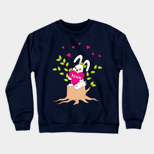 bunny with love on the stump Crewneck Sweatshirt by Alina